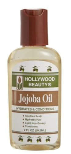Hollywood Beauty Jojoba Hair Oil, Light, Non-Greasy, Hydrates & Conditions Hair, Anti-Frizz Fighter, Scalp Soothing, Hot Oil Treatment (2 Ounce Bottle)