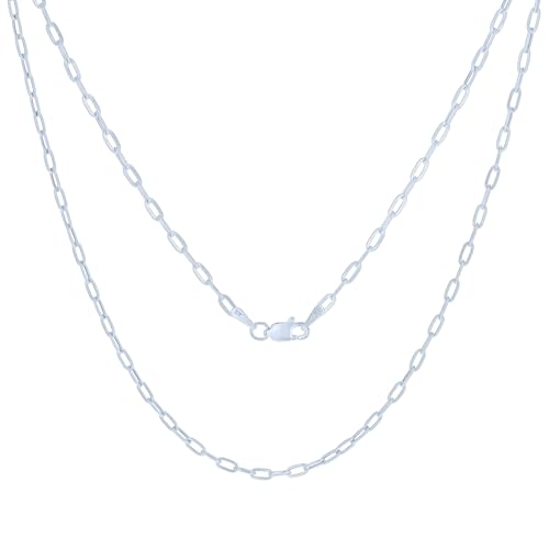 Nuragold 10k Real White Gold Paperclip 2mm Elongated Cable Link Necklace (16"-24") Dainty Italian Jewelry for Men & Women - 18"