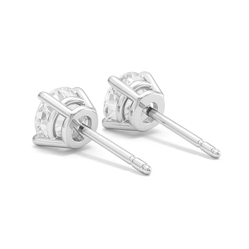 Natural Diamond Stud Earrings for Women in 14K Solid Gold (0.20-0.50 CTW) Round Brilliant, 4-Prong, Friction Backs (White Gold, 1 ct. tw.)