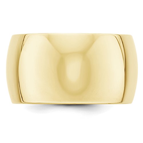 10k Yellow Gold 12mm Half Round Wedding Band Ring for Men or Unisex - Solid Polished Gold Band with Smooth Classic Finish - Wide Durable Commitment Symbol Suitable for Engraving and Everyday Wear
