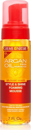 Creme of Nature Style & Shine Foaming Mousse, Defines Curls & Controls Frizz, Moisturizes Hair while Adding Shine with Argan Oil from Morocco, 7 fl oz