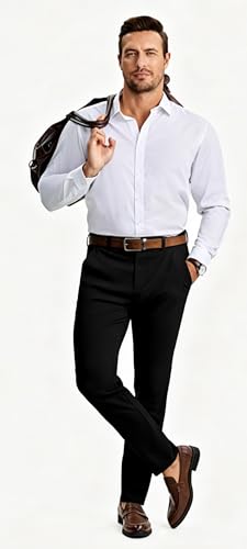 Percle Dress Pants for Men Business Casual Slacks Stretch Slim Fit Suit Pants Black