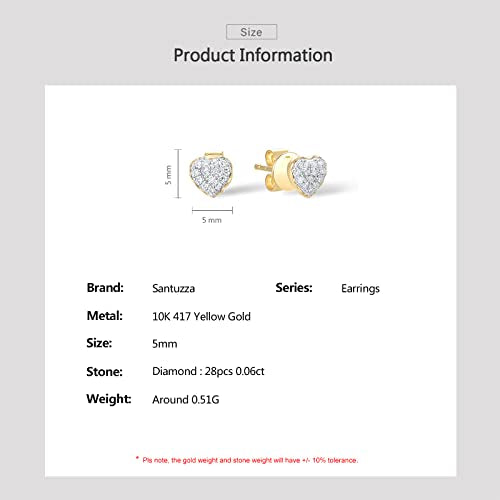 Santuzza 10K Yellow Solid Gold Heart Shape Earrings Genuine Diamond Simple Love Heart Dainty Stud Earrings for Women