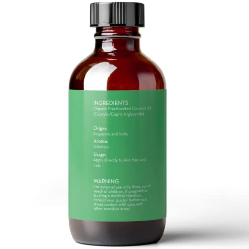 Organic Fractionated Coconut Oil, Carrier Oil with Dropper, 4 fl oz