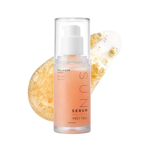 VELY VELY Collagen Sunscreen Serum SPF 50+ PA++++, Broad Spectrum Face Sunscreen Lightweight, Non-Sticky, No-Pilling Hydrating Formula for Sensitive Skin 30ml/1.01 oz