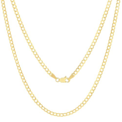 Nuragold 14k Real Yellow Gold Cuban Curb Solid Link Chain Necklace - 3mm - 22"