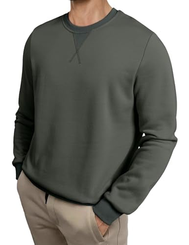 JMIERR Mens Fleece Long Sleeve Crewneck Sweatshirts Sherpa Lined Fall Winter Pullover Sweaters Shirts, L, Dark Grey