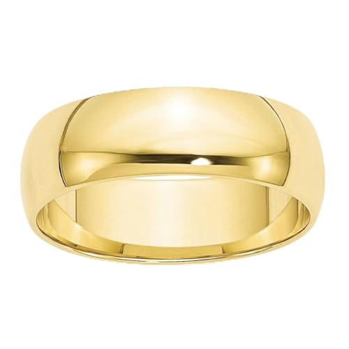 10k Yellow Gold Wedding Band Ring for Men or Women Classic Unisex 6mm Polished Half Round Lightweight Solid Casted Rounded Band Comfortable Everyday Wear Engravable Durable Fine Jewelry Size 5