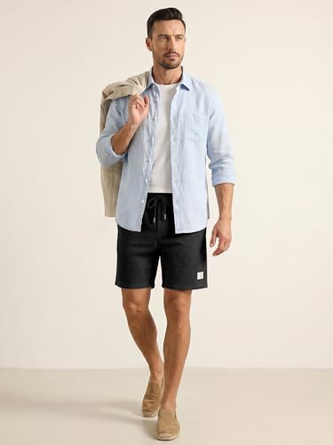 JMIERR Men Shorts Corduroy Cotton Casual 7 Inch Inseam Classic Fit Flat Front Elastic Waist Drawstring Lightweight Summer Beach Shorts for Men, L, Black