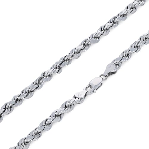 Nuragold 10K Real White Gold Rope Chain Diamond Cut Bracelet (2mm-5mm) - 5mm,9"
