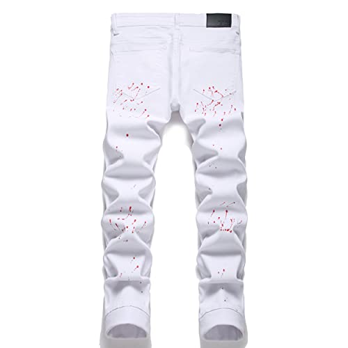 OIIIO Men's Patch Ripped Stretch Regular Fit Jean (34, 6624 White)