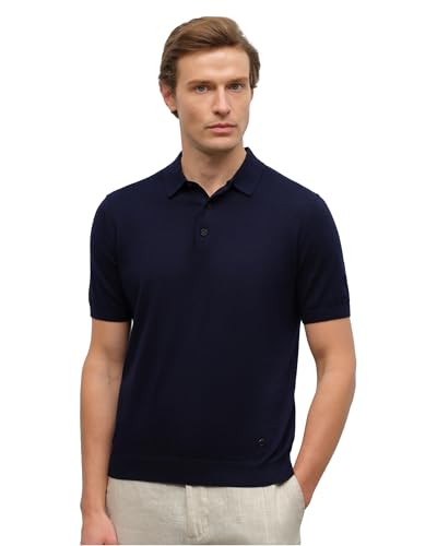 KVSS Men's Polo Shirts Pima Cotton & Cashmere Luxury Short Sleeve Polo Shirt for Men Lightweight Breathable Premium Knit Polo Marine