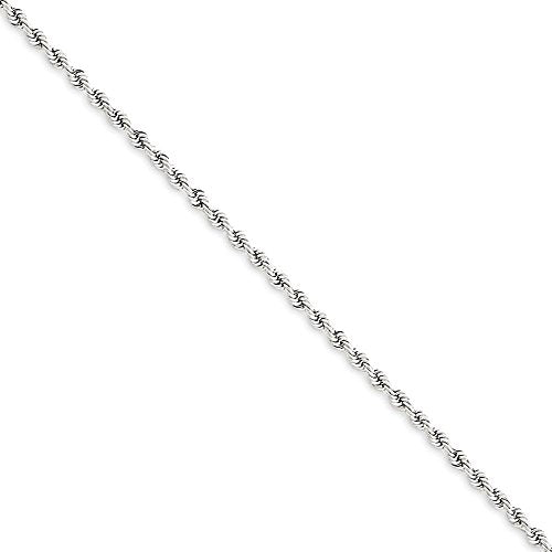 IceCarats 14K Solid White Gold 2mm Thin Rope Chain Bracelet, 8 inch