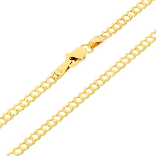 Nuragold 14k Real Yellow Gold Cuban Curb Solid Link 2.5mm Chain Bracelet - 8"
