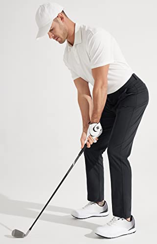 Libin Mens Golf Pants Classic Fit Stretch Work Dress Pants 32" Quick Dry Lightweight Business Casual Trousers Comfort Water Resistant, Black, 40W x 32L