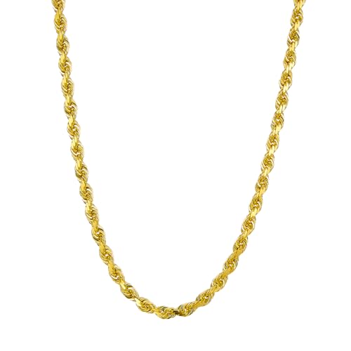 14k REAL Yellow Gold Solid Mens's 4mm Diamond Cut Rope Chain Bracelet with Lobster Claw Clasp - 8"