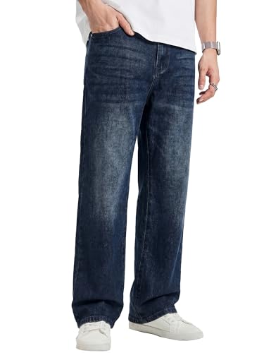 JMIERR Mens Denim Baggy Jeans Relaxed Fit Work Pants for Men Outdoor Casual Quiet Luxury Pants, L, Navy Blue