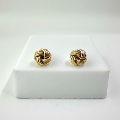 10k Yellow Gold Shiny And Textured Triple Love Knot Stud Earrings, 9mm