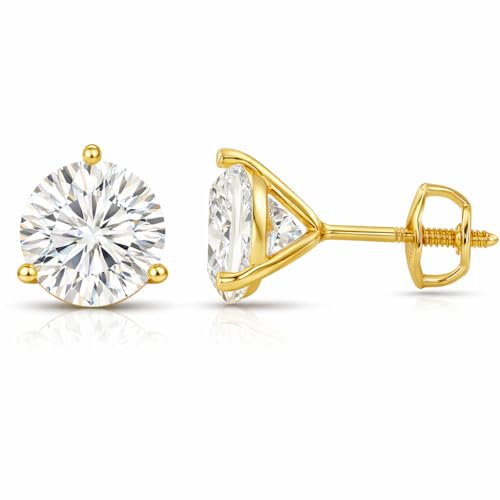 The Diamond Deal IGI Certified .50ct (1/2Cttw) Carat Round Brilliant Lab-Grown Diamond 3-Prong Stud Earrings in 14k Yellow Gold With Screw Back Closure