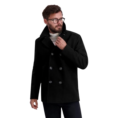 Nautica Men's Wool Blend Peacoat – Double-Breasted Winter Coat, Regular, Big & Tall Sizes, Black, Large