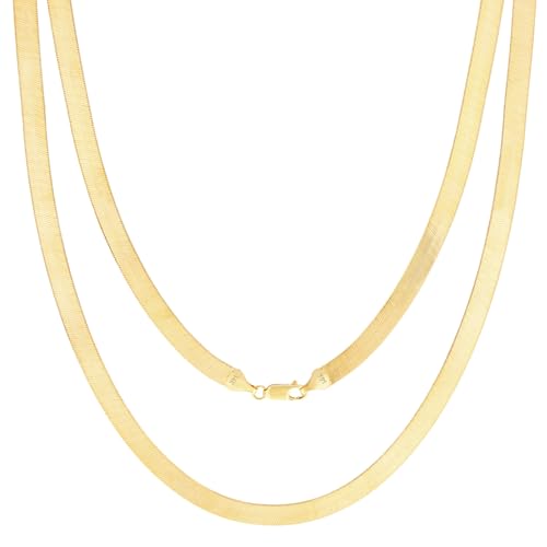 Nuragold 14k Real Yellow Gold Herringbone 6mm Chain Flexible Necklace - 16"