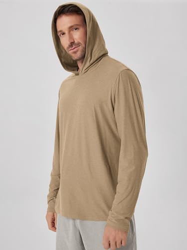 ODODOS Men's Long Sleeve Hoodie - odSTRATUM Tech Performance Pullover - Ultra Soft Moisture Wicking UPF 50+ Top, Khaki Heather, Large