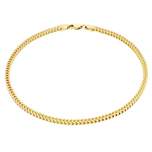 Nuragold 10K Real Yellow Gold Square Franco Box Chain Wheat Bracelet - 2mm,7"