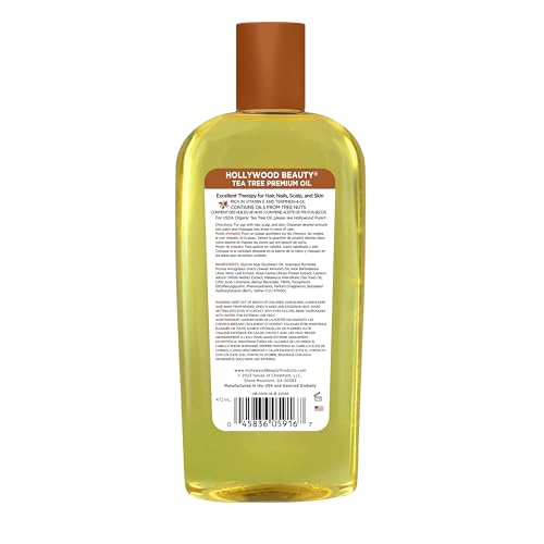 Hollywood Beauty Tea Tree Oil for Hair, Scalp, and Skin, 16 fl oz - Moisturizes Dry, Itchy Scalp, Blended with Vitamin E & Aloe