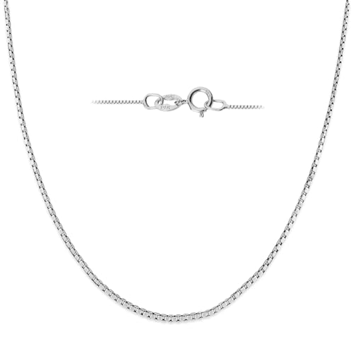 Jewelili 10K Solid White Gold Box Link Chain Necklace for Women 18 Inch
