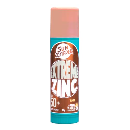 Sun Zapper Extreme Zinc Sunscreen Stick SPF 50+ Tan – Water Resistant Mineral Sunscreen for Face, Zinc Oxide Surf Sunscreen Stick for Surfing and Water Sports, 15g (0.53 oz), Australian Made