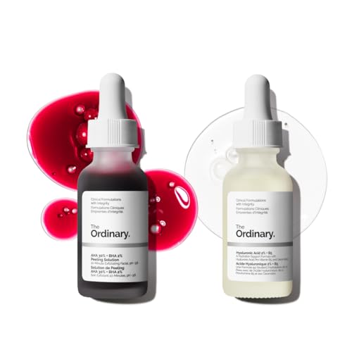 The Ordinary Exfoliate & Hydrate Serum Duo, AHA 30% + BHA 2% Peeling Solution and Hyaluronic Acid 2% + B5, Exfoliating and Hydrating Skincare Set, 1 Fl Oz Each