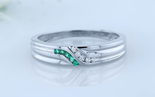 Dazzlingrock Collection Round Emerald & White Diamond Channel Set Wedding Band for Men in 14K Solid White Gold, Size 10