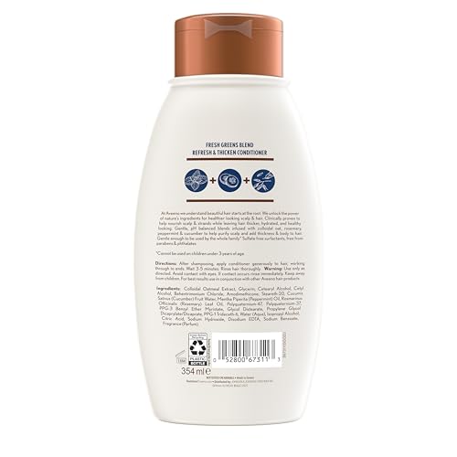 Aveeno Fresh Greens Blend Natural Volumizing Conditioner, Cucumber, Rosemary, for Fine Hair, 12 fl oz