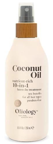 Oliology Coconut Oil 10-in-1 Multipurpose Spray - Leave in Treatment for All Hair Types | Detangles, Controls Frizz, Hydrates & Moisturizes | & Paraben Free (8.5 oz)