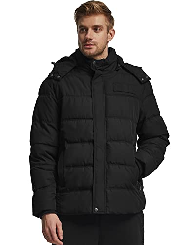 wantdo Men's Windproof Hooded Thicken Winter Coat Puffer Jacket with Hood (Black, Medium)