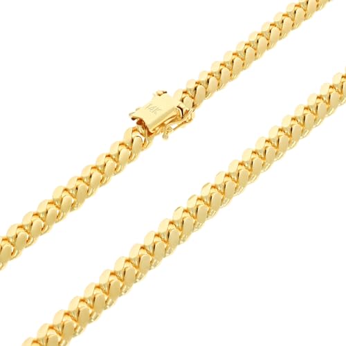 Nuragold 14k Real Yellow Gold Miami Cuban 7mm Solid Chain Mens Bracelet - 9"