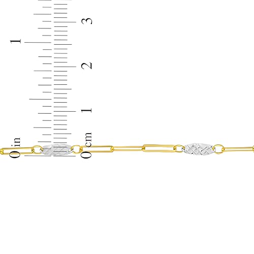 Floreo Italian 14k Two-Tone Gold 2.8mm Oval & Paperclip Link Charm Bracelet, 7.5 Inch