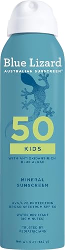 Blue Lizard Kids Mineral Sunscreen Spray SPF 50+, Brand, Broad-Spectrum UVA/UVB Protection, Water-Resistant, Zinc Oxide Formula, 5 fl oz