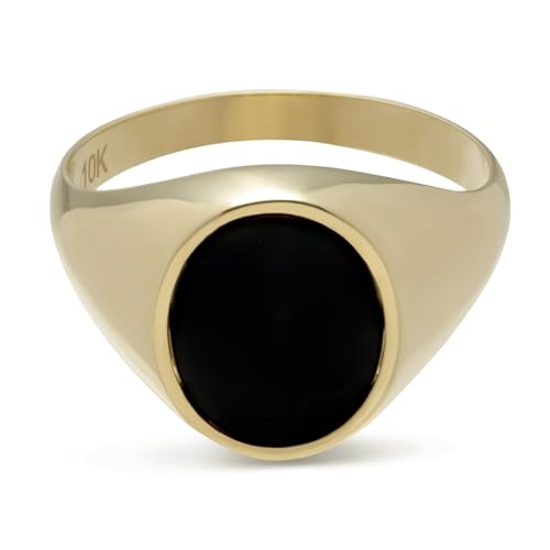 10K Gold Men's Oval Black Onyx Signet Ring Solid Yellow Gold