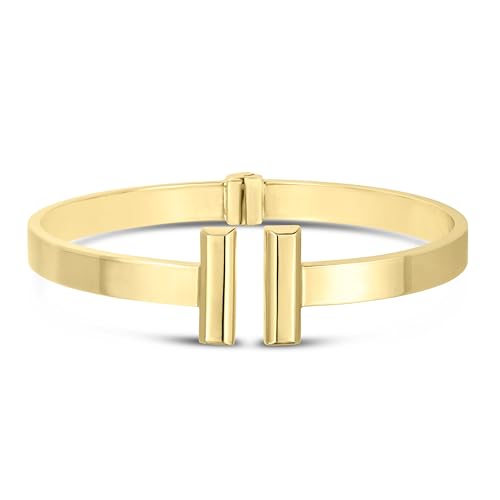Floreo 14k Yellow Gold 6mm Solid Shiny High Polish Bar Cuff Bangle Bracelet 7 Inch