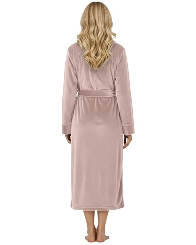 NY Threads Premium Womens Robe, Plush Fleece Long Bath Robe for Women, Fluffy Soft Women's Bathrobe, Medium, Taupe