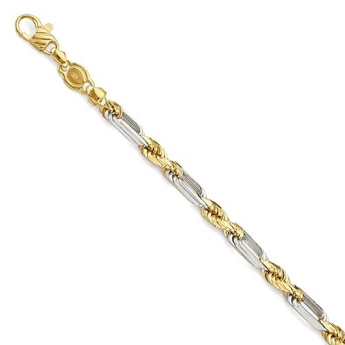 14k REAL Two Tone Gold Solid Men's 5mm Figarope Chain Bracelet with Lobster Claw Clasp - 8.5"