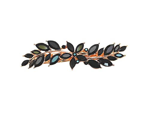 Faship Black Crystal Rose Gold Plated Small Floral Hair Barrette Clip