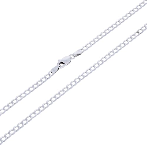 Nuragold 14k Real White Gold Cuban Curb Solid Link Chain Necklace - 3mm - 18"