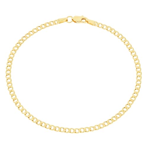 Nuragold 14k Real Yellow Gold Cuban Curb Link 2.5mm Chain Bracelet/Anklet - 7"