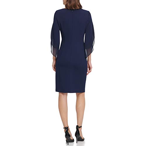 DKNY womens Sheath With 3/4 Chiffon Sleeve Dress, Navy, 10 US