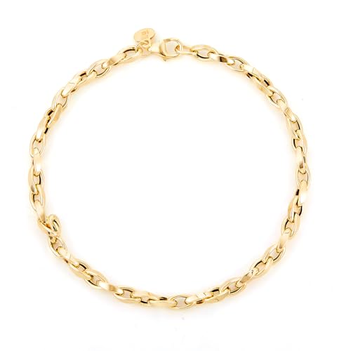 14k Yellow Gold Hollow Flat Tube Oval Rolo Bracelet - 7.5"