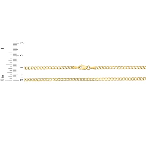 Floreo 10k Yellow Gold 2.5mm Hollow Cuban Curb Link Anklet or Bracelet 10 Inch