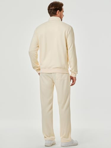 JMIERR Track Suit Mens Sweatsuit Casual Sports Jogging Sets Sweat Suit Full Zip Loungewear Sets Cream Textured Two Piece Outwear Regular Fit for Early Fall Spring, M, Beige