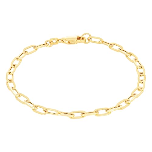 Nuragold 14k Real Yellow Gold 3mm Paperclip Chain Cable Link Bracelet - 8"